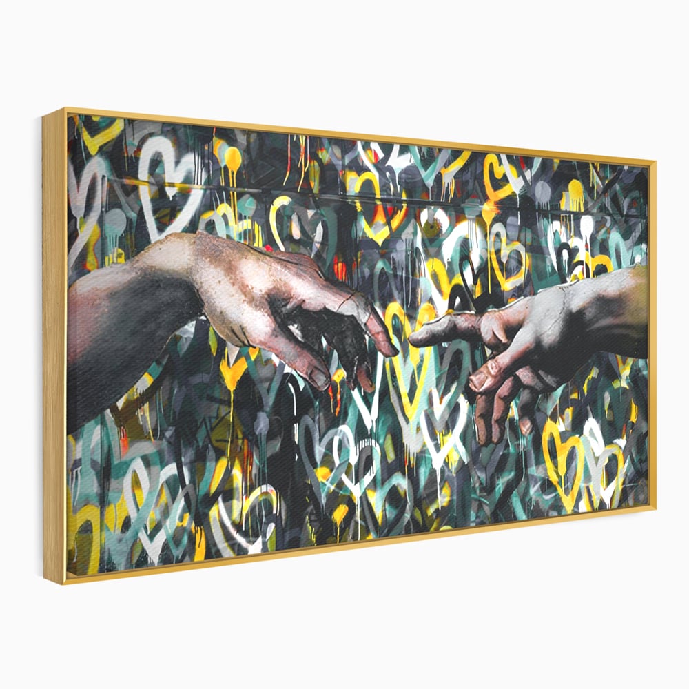 Leinwandbilder Premium LuxCanva® A1203, 2Hands Love , Dekorativ, Schlafzimmer, Liebe, Paar, Wohnen, Bunte Herzen, Lebendige Farben