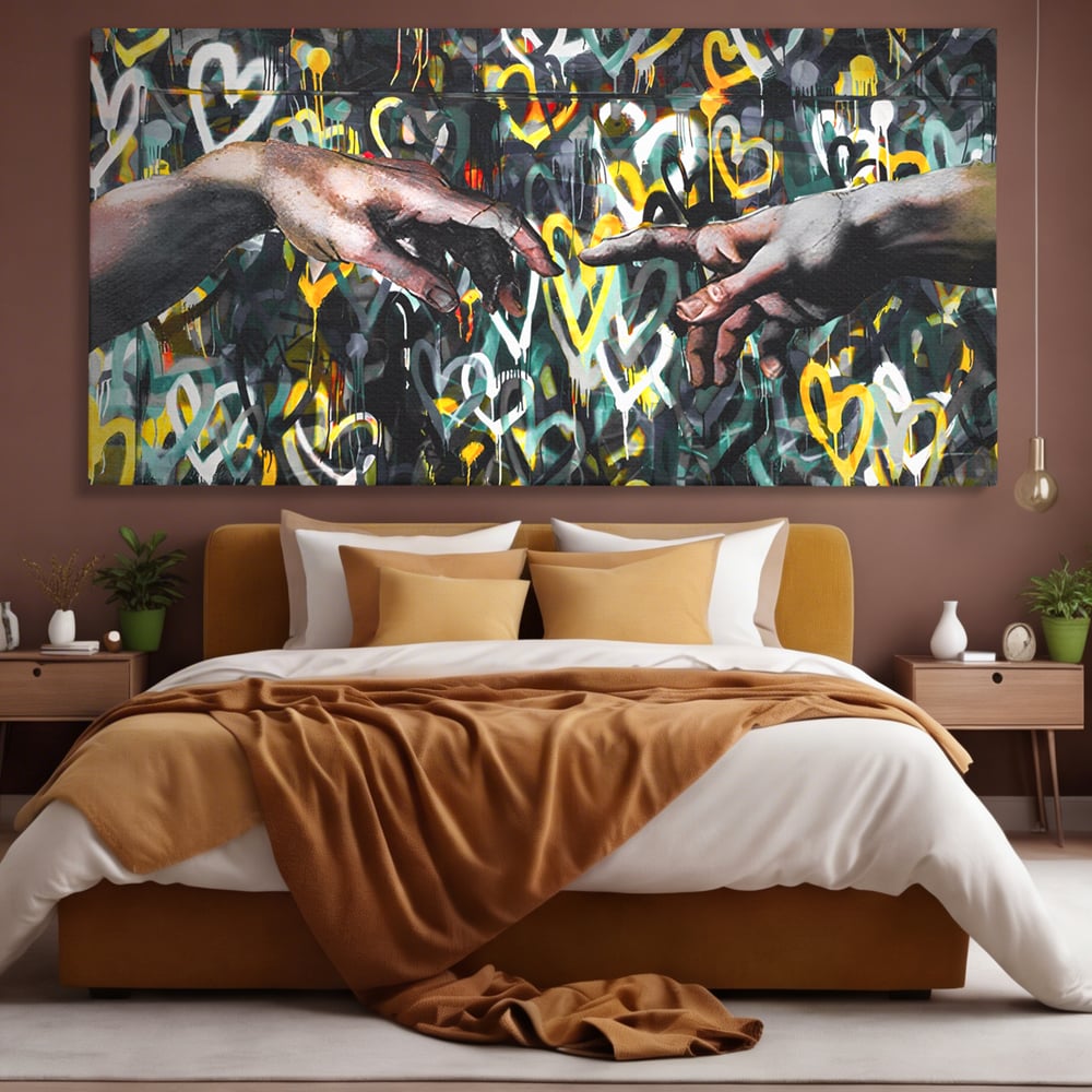 Leinwandbilder Premium LuxCanva® A1203, 2Hands Love , Dekorativ, Schlafzimmer, Liebe, Paar, Wohnen, Bunte Herzen, Lebendige Farben