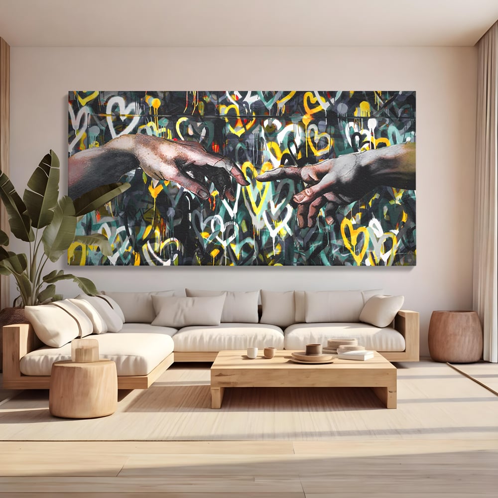 Leinwandbilder Premium LuxCanva® A1203, 2Hands Love , Dekorativ, Schlafzimmer, Liebe, Paar, Wohnen, Bunte Herzen, Lebendige Farben
