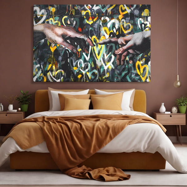 Leinwandbilder Premium LuxCanva® A1203, 2Hands Love , Dekorativ, Schlafzimmer, Liebe, Paar, Wohnen, Bunte Herzen, Lebendige Farben