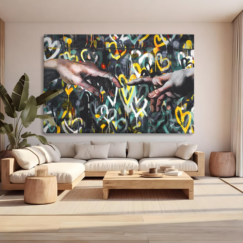 Leinwandbilder Premium LuxCanva® A1203, 2Hands Love , Dekorativ, Schlafzimmer, Liebe, Paar, Wohnen, Bunte Herzen, Lebendige Farben