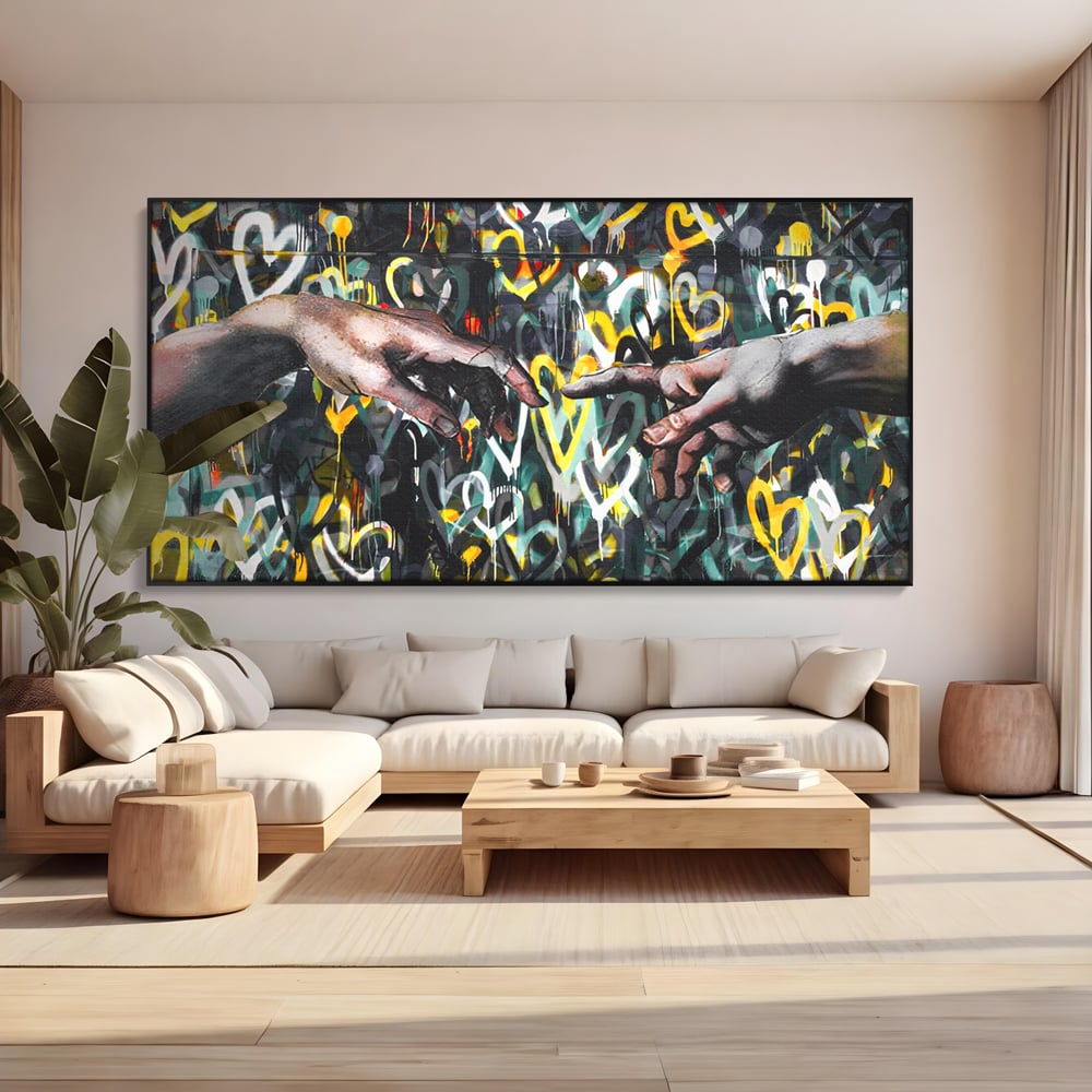 Leinwandbilder Premium LuxCanva® A1203, 2Hands Love , Dekorativ, Schlafzimmer, Liebe, Paar, Wohnen, Bunte Herzen, Lebendige Farben