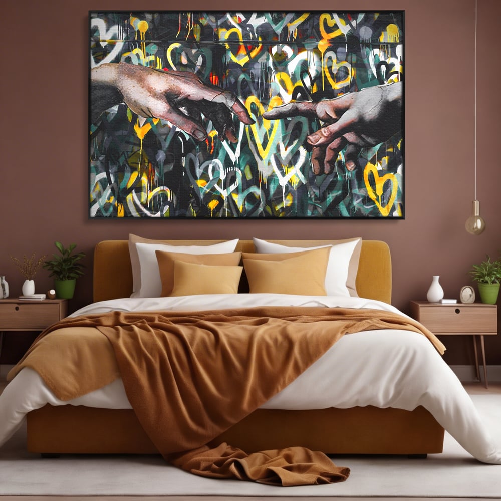 Leinwandbilder Premium LuxCanva® A1203, 2Hands Love , Dekorativ, Schlafzimmer, Liebe, Paar, Wohnen, Bunte Herzen, Lebendige Farben