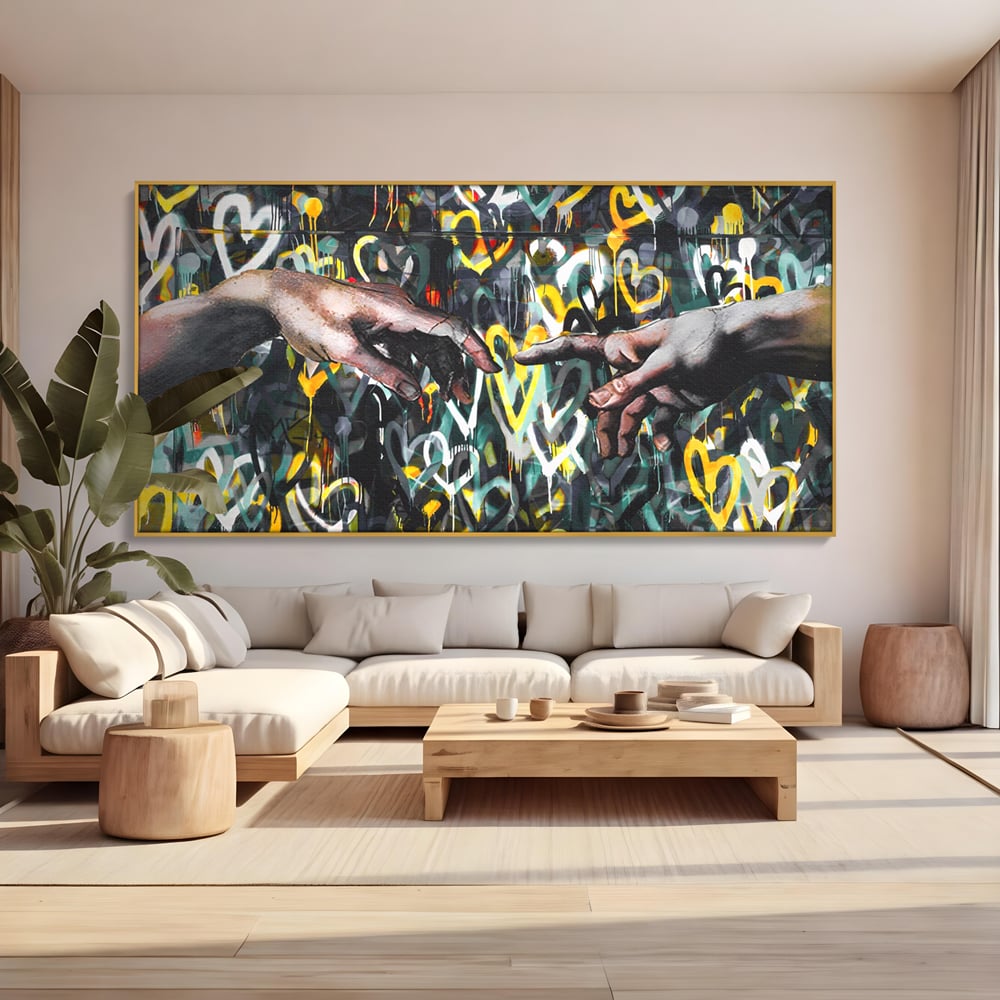 Leinwandbilder Premium LuxCanva® A1203, 2Hands Love , Dekorativ, Schlafzimmer, Liebe, Paar, Wohnen, Bunte Herzen, Lebendige Farben