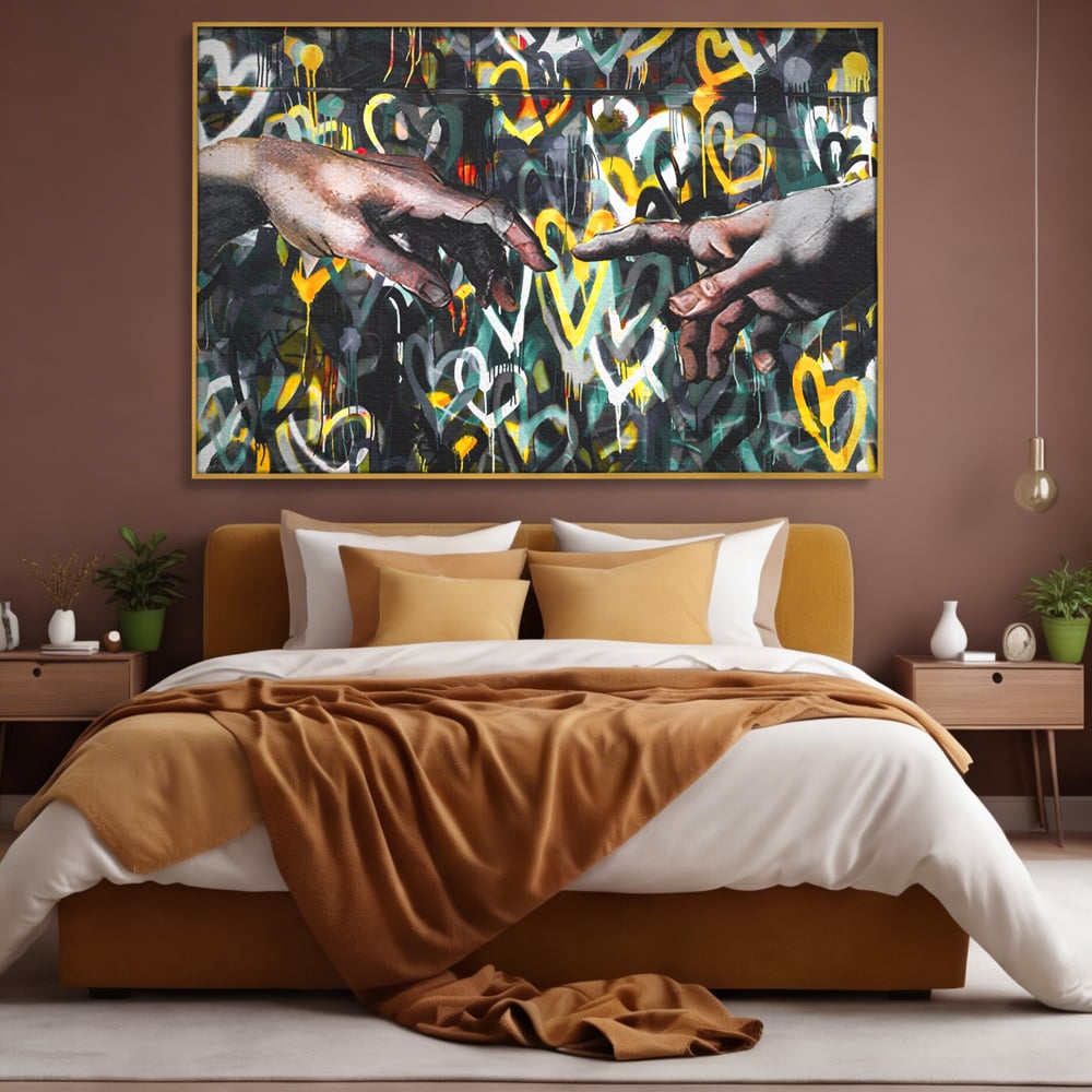 Leinwandbilder Premium LuxCanva® A1203, 2Hands Love , Dekorativ, Schlafzimmer, Liebe, Paar, Wohnen, Bunte Herzen, Lebendige Farben