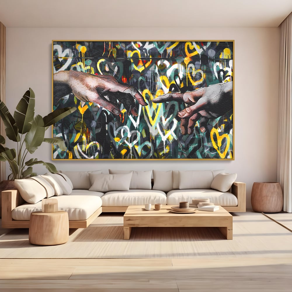 Leinwandbilder Premium LuxCanva® A1203, 2Hands Love , Dekorativ, Schlafzimmer, Liebe, Paar, Wohnen, Bunte Herzen, Lebendige Farben