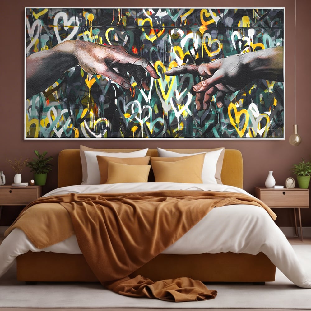 Leinwandbilder Premium LuxCanva® A1203, 2Hands Love , Dekorativ, Schlafzimmer, Liebe, Paar, Wohnen, Bunte Herzen, Lebendige Farben