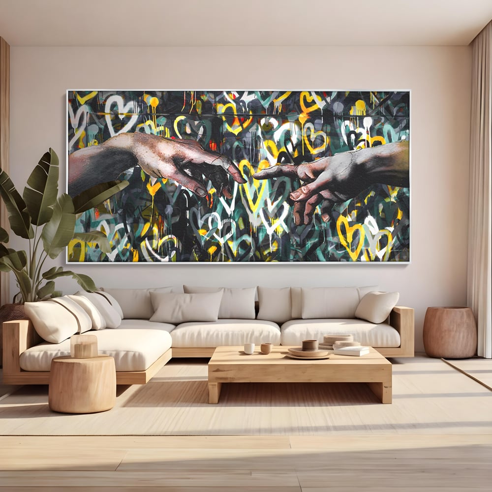 Leinwandbilder Premium LuxCanva® A1203, 2Hands Love , Dekorativ, Schlafzimmer, Liebe, Paar, Wohnen, Bunte Herzen, Lebendige Farben