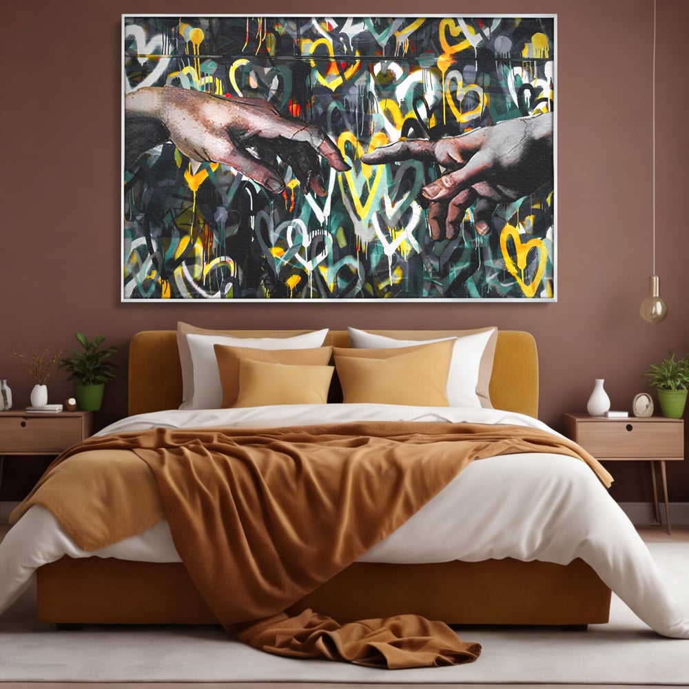 Leinwandbilder Premium LuxCanva® A1203, 2Hands Love , Dekorativ, Schlafzimmer, Liebe, Paar, Wohnen, Bunte Herzen, Lebendige Farben