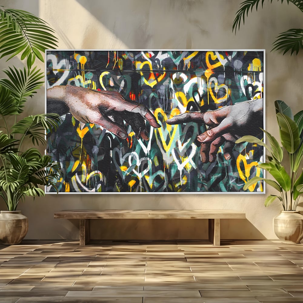 Leinwandbilder Premium LuxCanva® A1203, 2Hands Love , Dekorativ, Schlafzimmer, Liebe, Paar, Wohnen, Bunte Herzen, Lebendige Farben