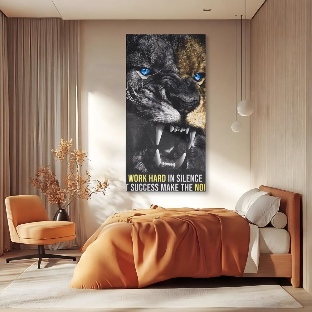 Tablou Canvas Premium LuxCanva® A1204, Let Succes Make The Noise , Decorativ, Birou, Leu, Motivational, Regele junglei, Living, Culori Vibrante