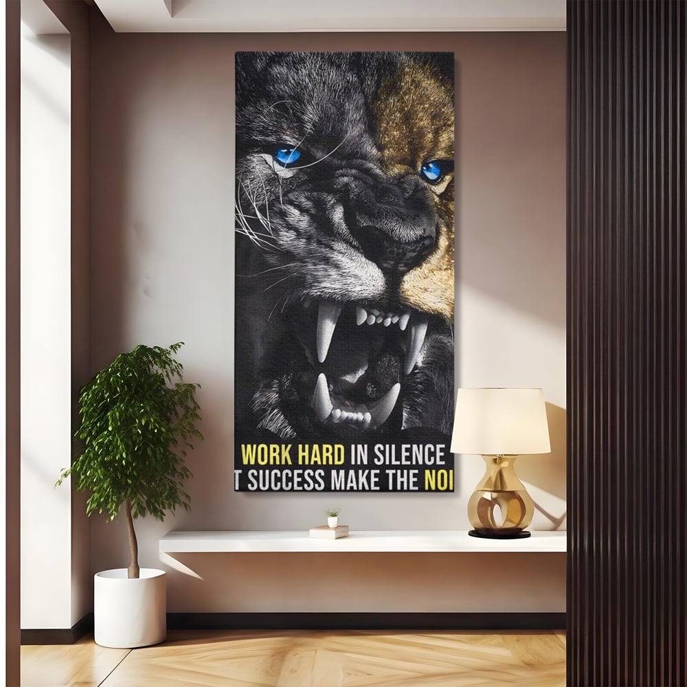 Tablou Canvas Premium LuxCanva® A1204, Let Succes Make The Noise , Decorativ, Birou, Leu, Motivational, Regele junglei, Living, Culori Vibrante