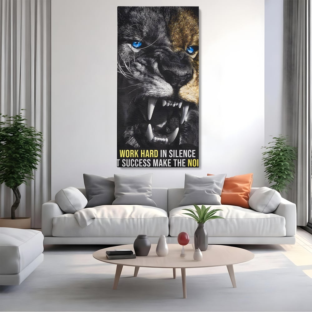 Tablou Canvas Premium LuxCanva® A1204, Let Succes Make The Noise , Decorativ, Birou, Leu, Motivational, Regele junglei, Living, Culori Vibrante