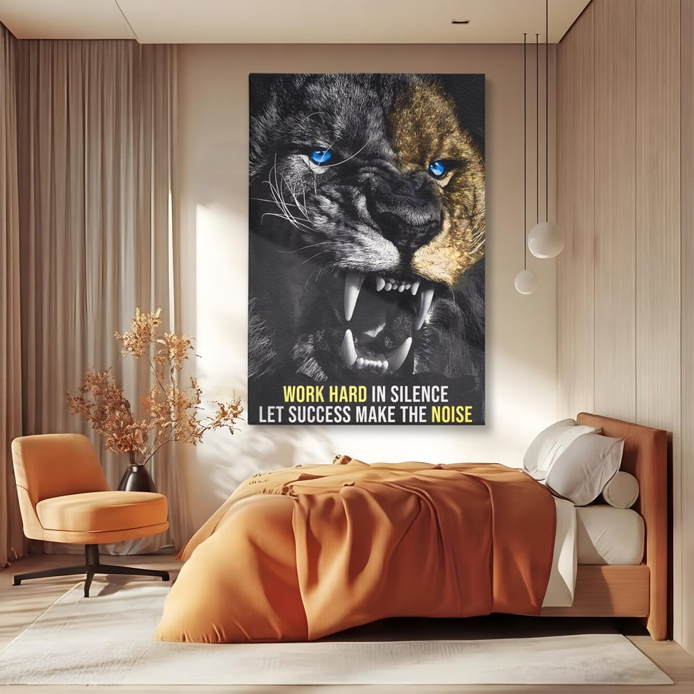 Tablou Canvas Premium LuxCanva® A1204, Let Succes Make The Noise , Decorativ, Birou, Leu, Motivational, Regele junglei, Living, Culori Vibrante