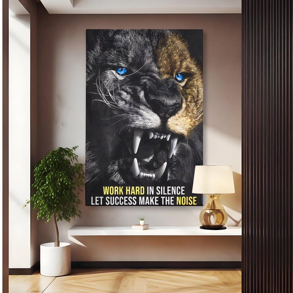 Tablou Canvas Premium LuxCanva® A1204, Let Succes Make The Noise , Decorativ, Birou, Leu, Motivational, Regele junglei, Living, Culori Vibrante