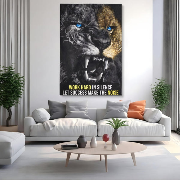Tablou Canvas Premium LuxCanva® A1204, Let Succes Make The Noise , Decorativ, Birou, Leu, Motivational, Regele junglei, Living, Culori Vibrante