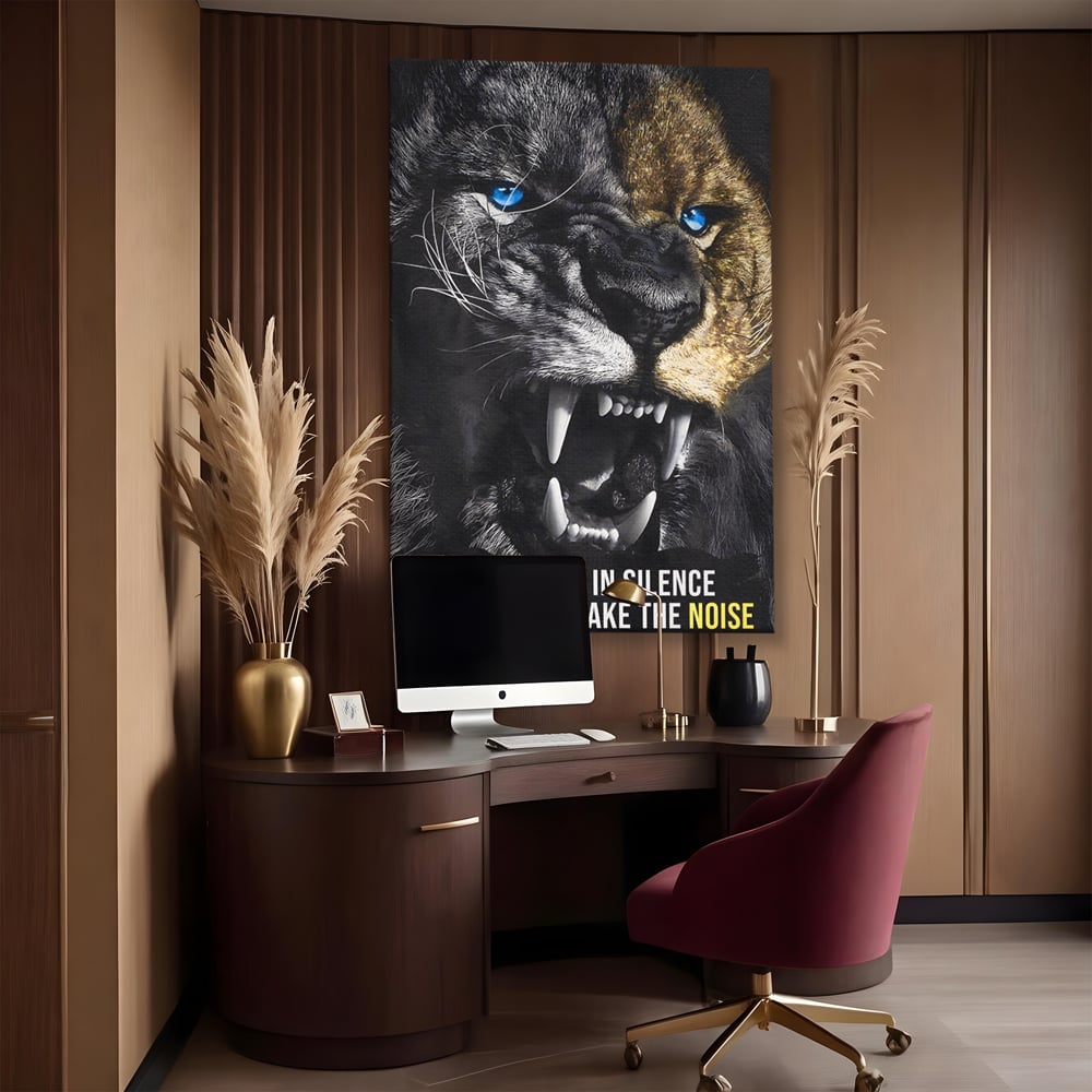 Tablou Canvas Premium LuxCanva® A1204, Let Succes Make The Noise , Decorativ, Birou, Leu, Motivational, Regele junglei, Living, Culori Vibrante