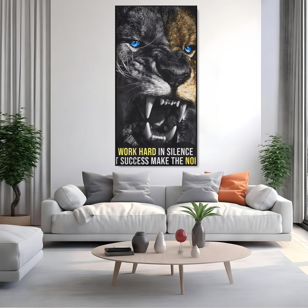 Tablou Canvas Premium LuxCanva® A1204, Let Succes Make The Noise , Decorativ, Birou, Leu, Motivational, Regele junglei, Living, Culori Vibrante
