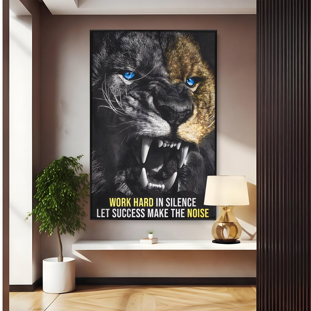 Tablou Canvas Premium LuxCanva® A1204, Let Succes Make The Noise , Decorativ, Birou, Leu, Motivational, Regele junglei, Living, Culori Vibrante