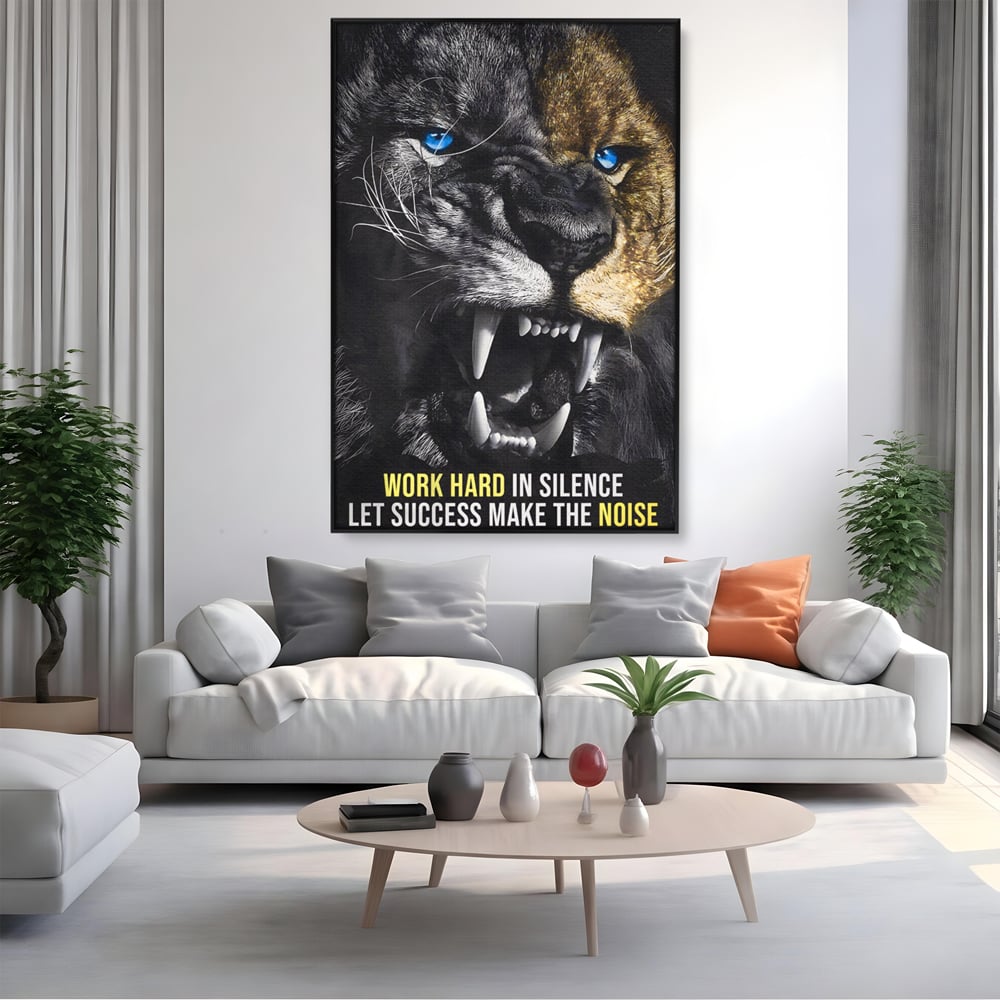 Tablou Canvas Premium LuxCanva® A1204, Let Succes Make The Noise , Decorativ, Birou, Leu, Motivational, Regele junglei, Living, Culori Vibrante