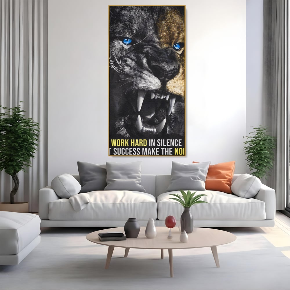 Tablou Canvas Premium LuxCanva® A1204, Let Succes Make The Noise , Decorativ, Birou, Leu, Motivational, Regele junglei, Living, Culori Vibrante