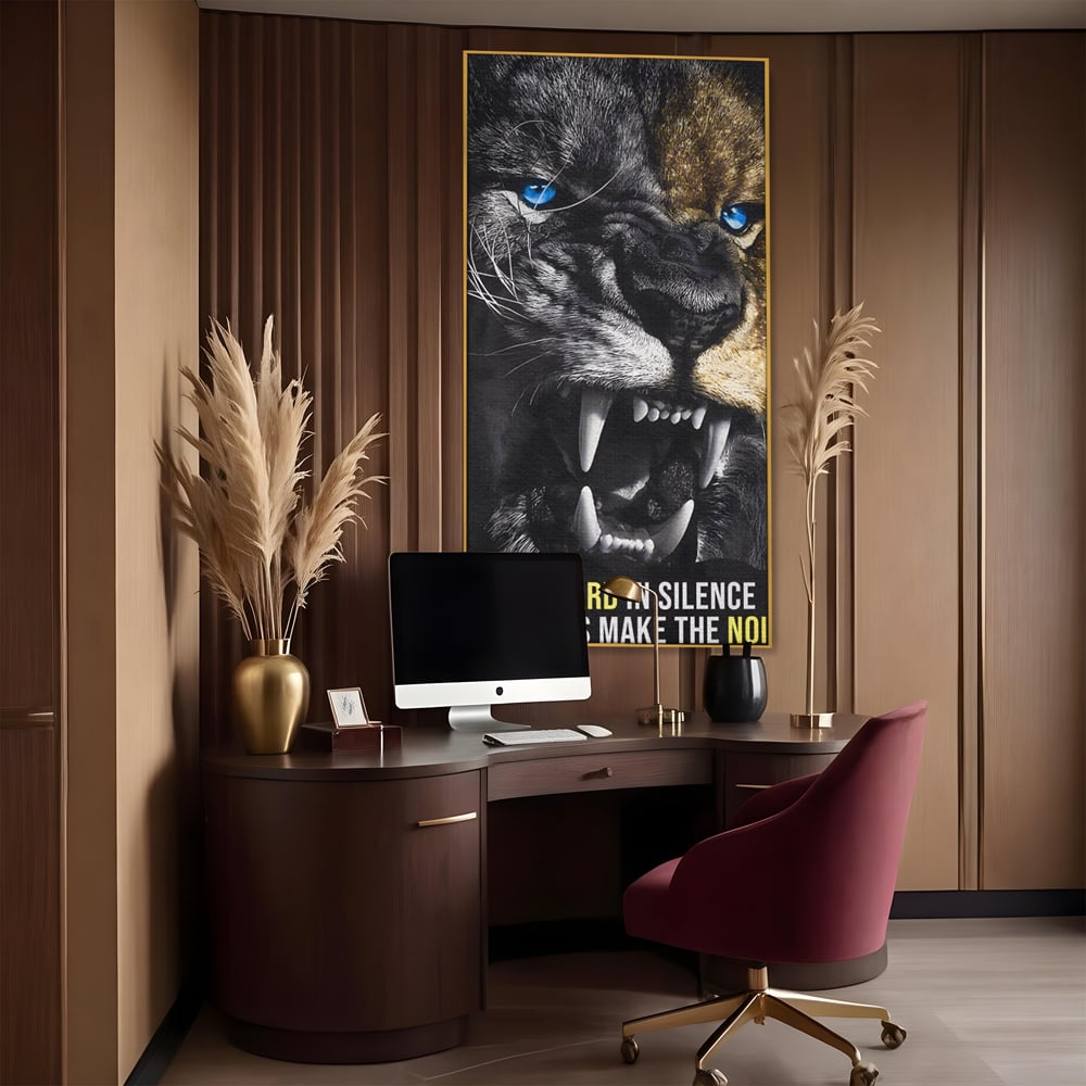 Tablou Canvas Premium LuxCanva® A1204, Let Succes Make The Noise , Decorativ, Birou, Leu, Motivational, Regele junglei, Living, Culori Vibrante