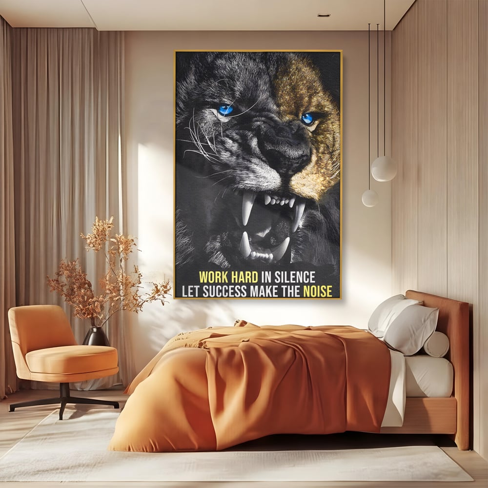 Tablou Canvas Premium LuxCanva® A1204, Let Succes Make The Noise , Decorativ, Birou, Leu, Motivational, Regele junglei, Living, Culori Vibrante