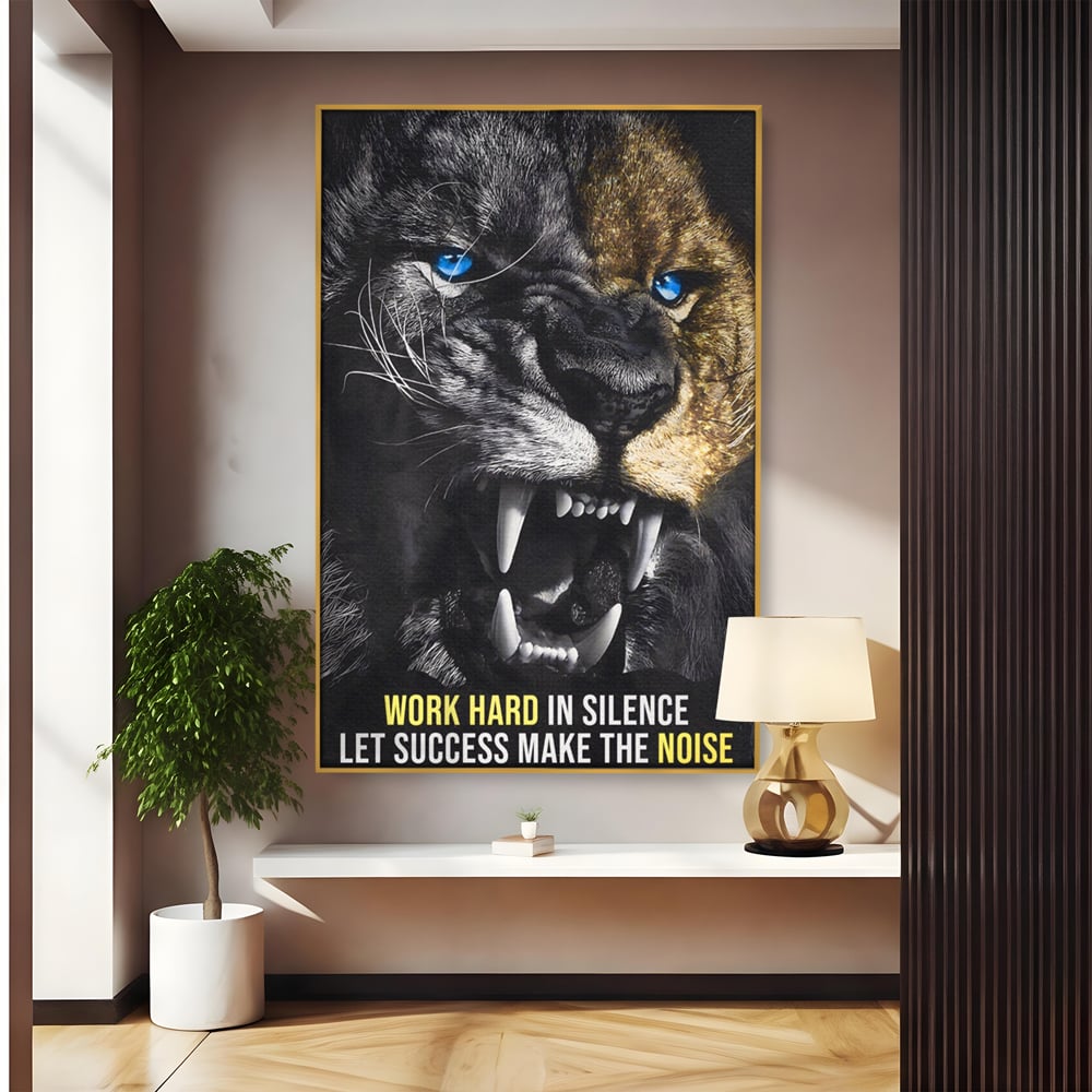 Tablou Canvas Premium LuxCanva® A1204, Let Succes Make The Noise , Decorativ, Birou, Leu, Motivational, Regele junglei, Living, Culori Vibrante