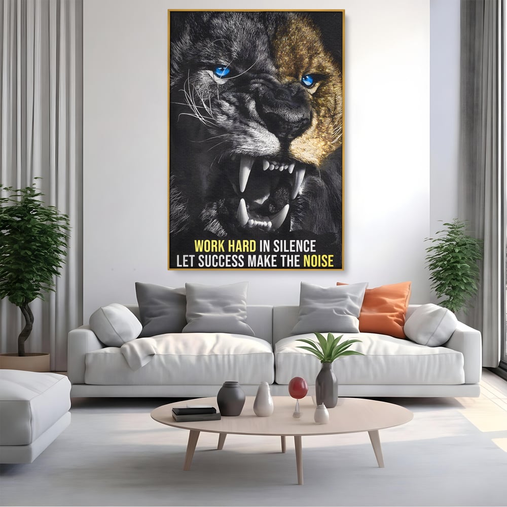 Tablou Canvas Premium LuxCanva® A1204, Let Succes Make The Noise , Decorativ, Birou, Leu, Motivational, Regele junglei, Living, Culori Vibrante