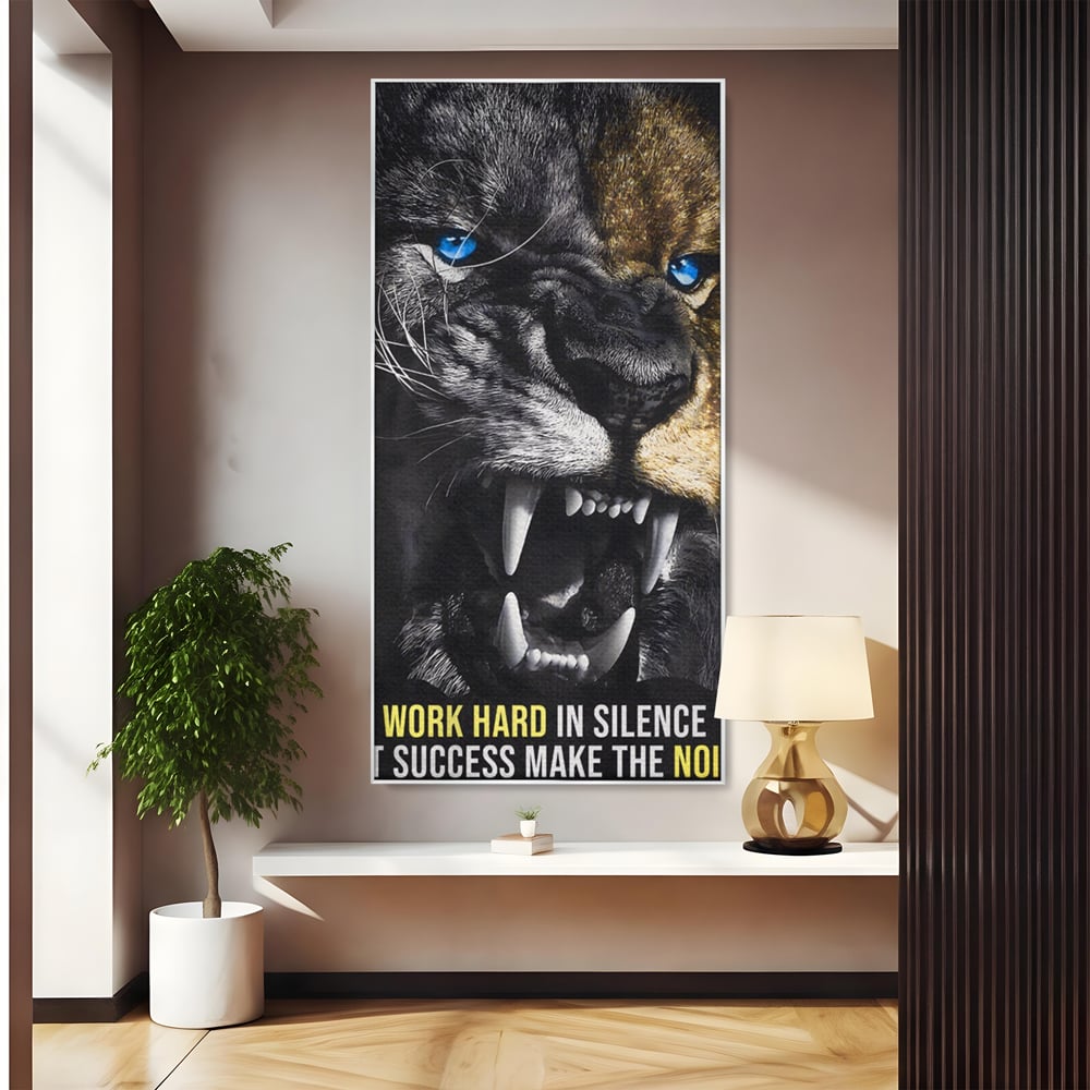 Tablou Canvas Premium LuxCanva® A1204, Let Succes Make The Noise , Decorativ, Birou, Leu, Motivational, Regele junglei, Living, Culori Vibrante