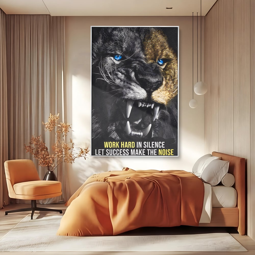 Tablou Canvas Premium LuxCanva® A1204, Let Succes Make The Noise , Decorativ, Birou, Leu, Motivational, Regele junglei, Living, Culori Vibrante