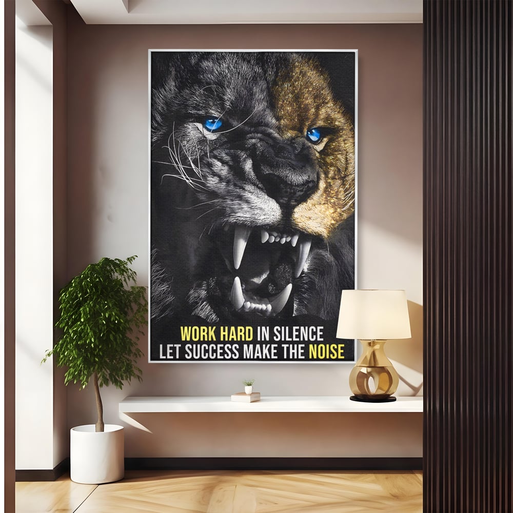 Tablou Canvas Premium LuxCanva® A1204, Let Succes Make The Noise , Decorativ, Birou, Leu, Motivational, Regele junglei, Living, Culori Vibrante