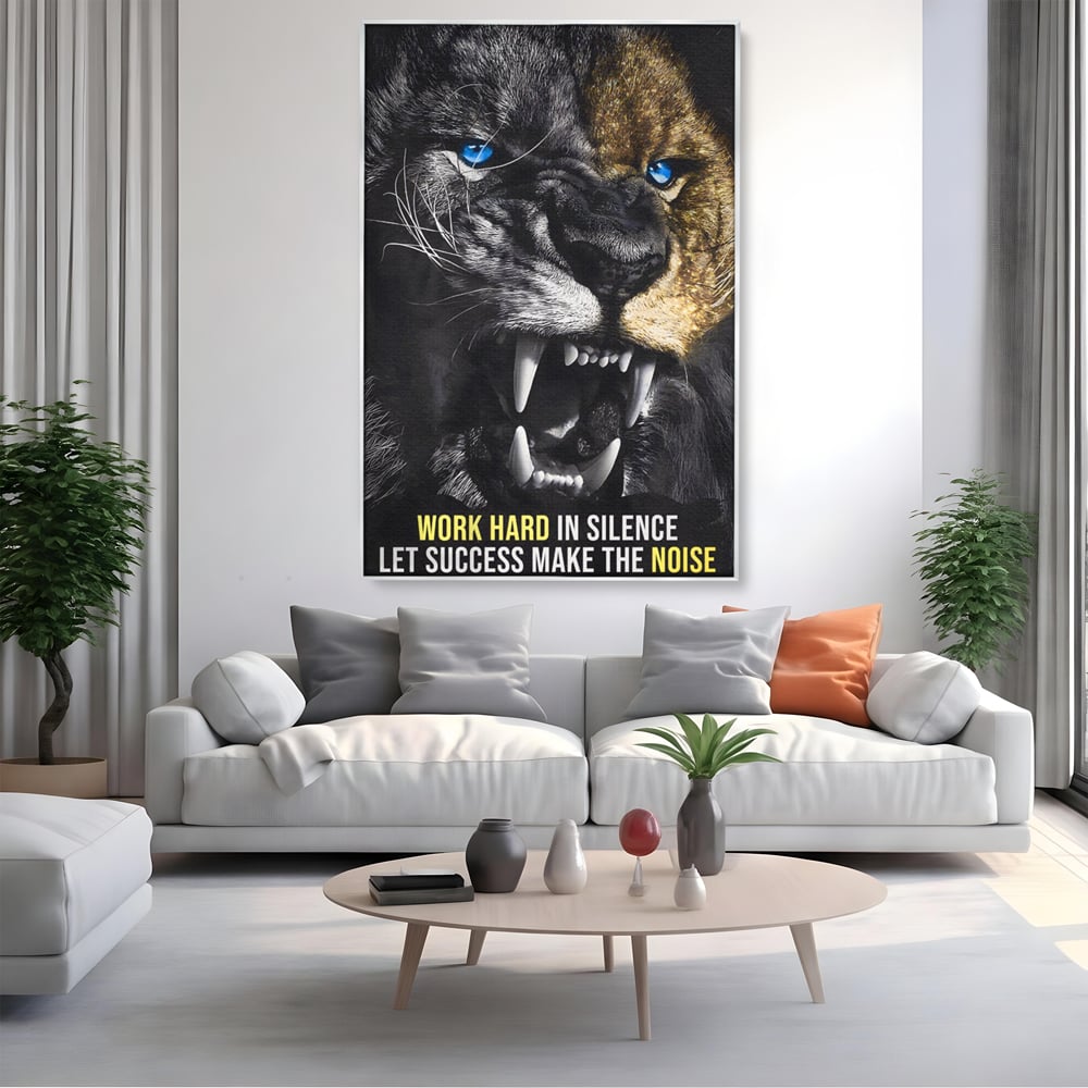 Tablou Canvas Premium LuxCanva® A1204, Let Succes Make The Noise , Decorativ, Birou, Leu, Motivational, Regele junglei, Living, Culori Vibrante