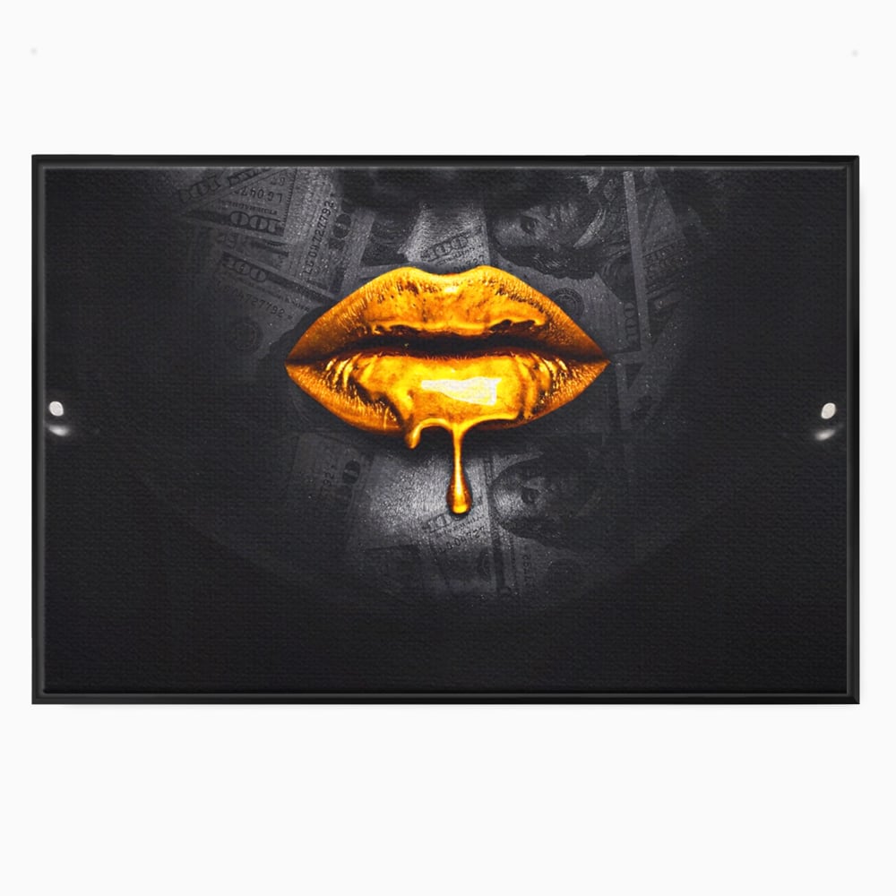 Leinwandbilder Premium LuxCanva® A1205, Gold Lips , Dekorativ, Dressing, Lippen, Lippen, Gold, Dollar, Wohnen, Lebendige Farben