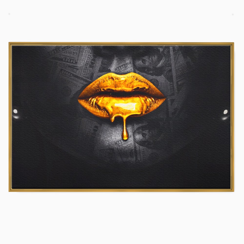 Leinwandbilder Premium LuxCanva® A1205, Gold Lips , Dekorativ, Dressing, Lippen, Lippen, Gold, Dollar, Wohnen, Lebendige Farben