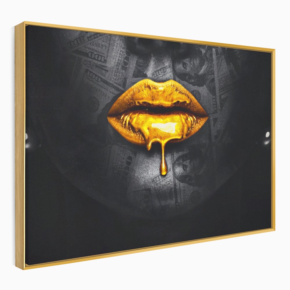 Leinwandbilder Premium LuxCanva® A1205, Gold Lips , Dekorativ, Dressing, Lippen, Lippen, Gold, Dollar, Wohnen, Lebendige Farben