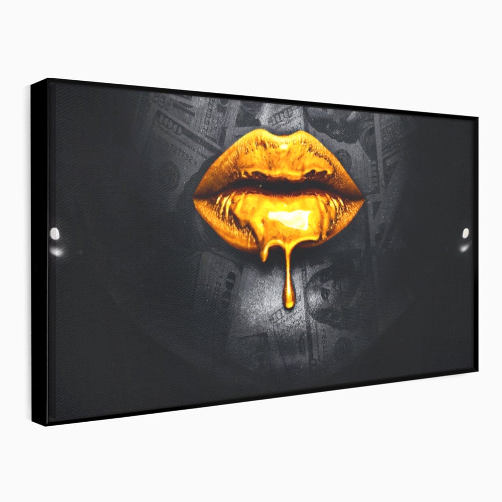 Leinwandbilder Premium LuxCanva® A1205, Gold Lips , Dekorativ, Dressing, Lippen, Lippen, Gold, Dollar, Wohnen, Lebendige Farben