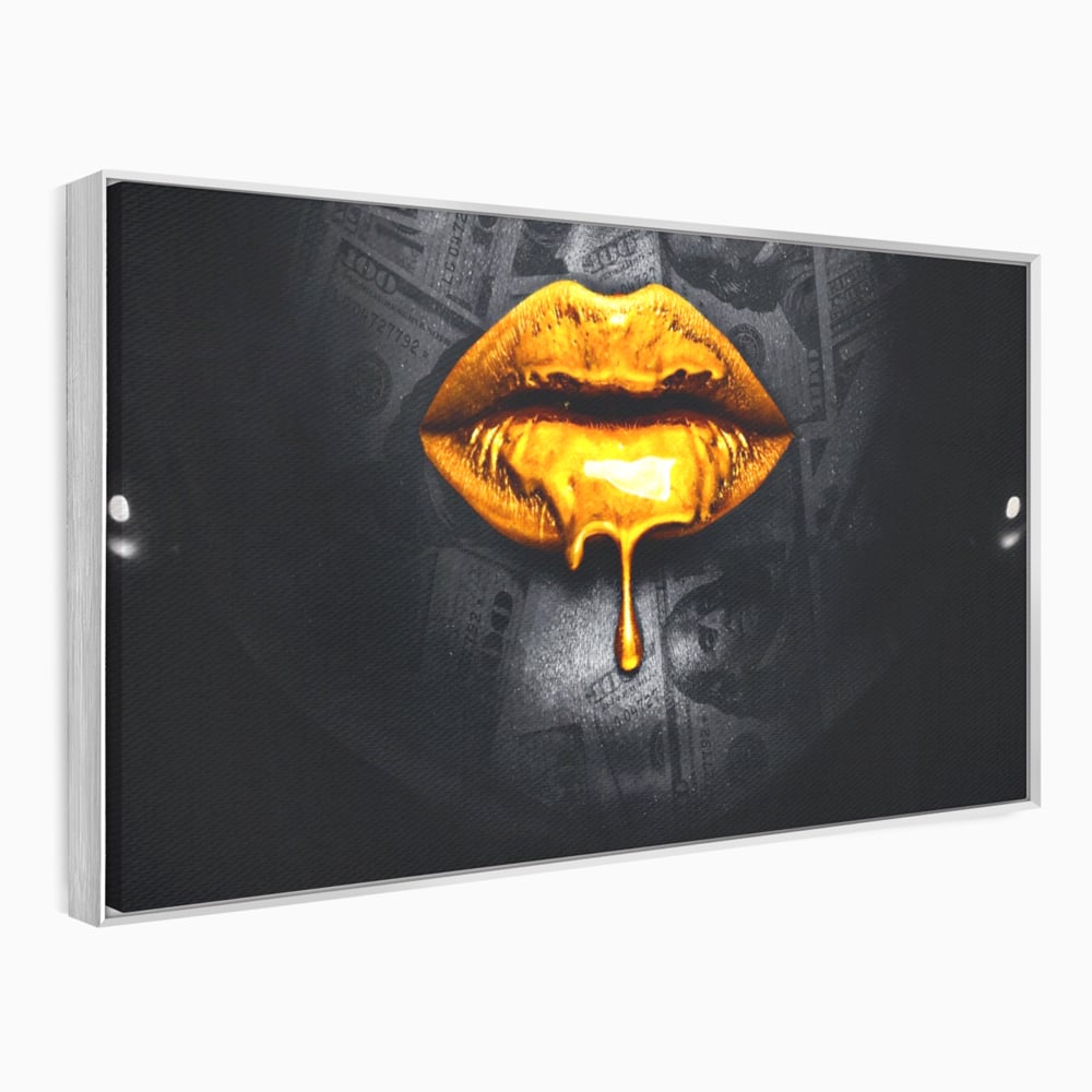 Leinwandbilder Premium LuxCanva® A1205, Gold Lips , Dekorativ, Dressing, Lippen, Lippen, Gold, Dollar, Wohnen, Lebendige Farben