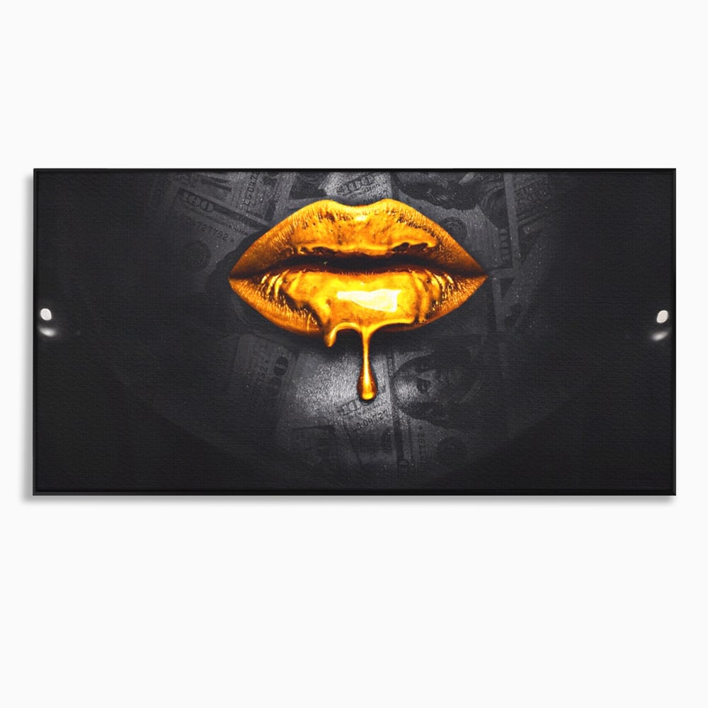 Leinwandbilder Premium LuxCanva® A1205, Gold Lips , Dekorativ, Dressing, Lippen, Lippen, Gold, Dollar, Wohnen, Lebendige Farben