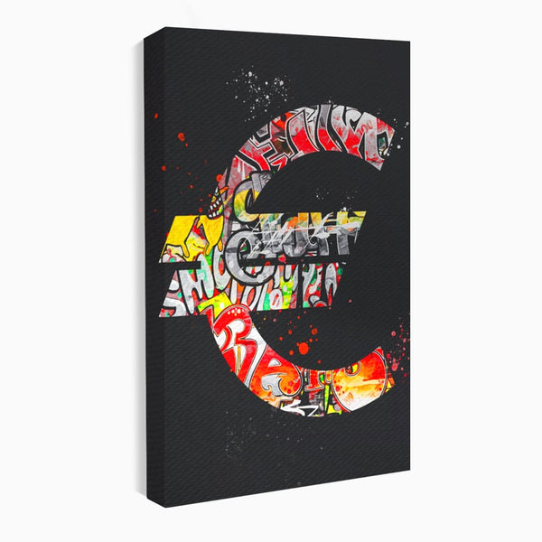 Tablou Canvas Premium LuxCanva® A1206, The Euro Sign , Decorativ, Birou, Graffiti Euro, Bani, Living, Culori Vibrante