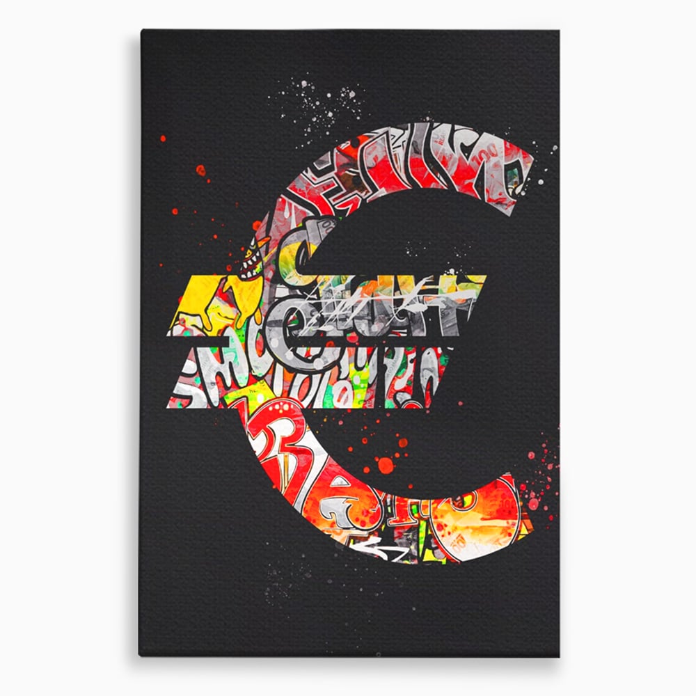Tablou Canvas Premium LuxCanva® A1206, The Euro Sign , Decorativ, Birou, Graffiti Euro, Bani, Living, Culori Vibrante