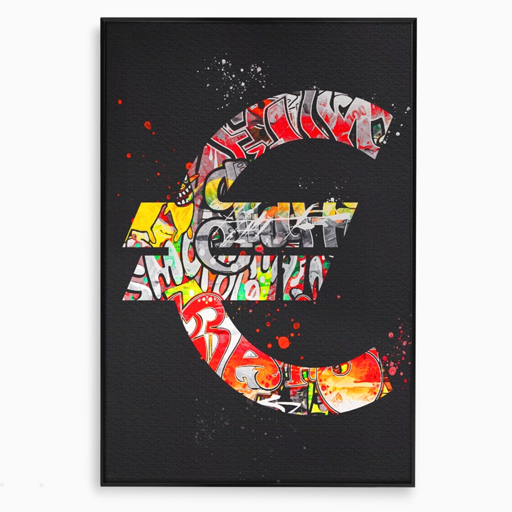 Tablou Canvas Premium LuxCanva® A1206, The Euro Sign , Decorativ, Birou, Graffiti Euro, Bani, Living, Culori Vibrante