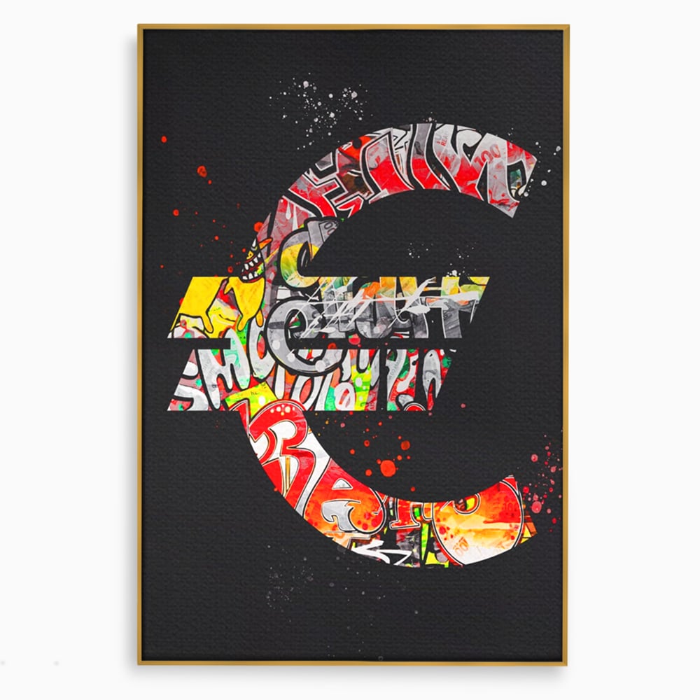 Tablou Canvas Premium LuxCanva® A1206, The Euro Sign , Decorativ, Birou, Graffiti Euro, Bani, Living, Culori Vibrante
