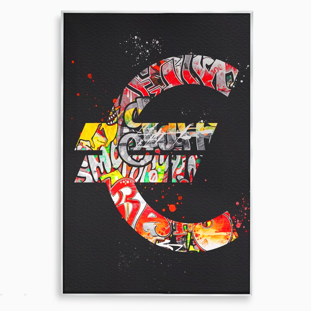 Tablou Canvas Premium LuxCanva® A1206, The Euro Sign , Decorativ, Birou, Graffiti Euro, Bani, Living, Culori Vibrante