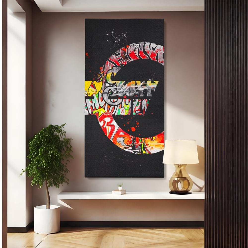 Tablou Canvas Premium LuxCanva® A1206, The Euro Sign , Decorativ, Birou, Graffiti Euro, Bani, Living, Culori Vibrante