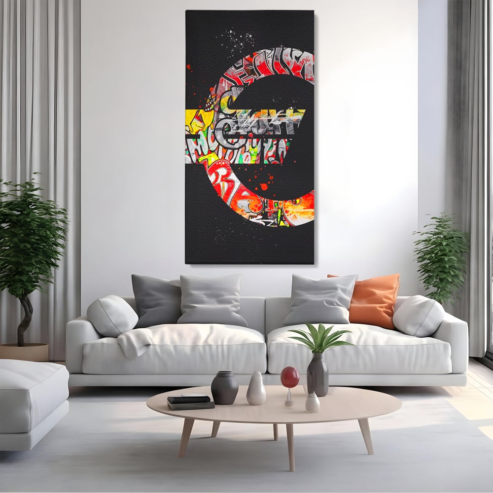 Tablou Canvas Premium LuxCanva® A1206, The Euro Sign , Decorativ, Birou, Graffiti Euro, Bani, Living, Culori Vibrante