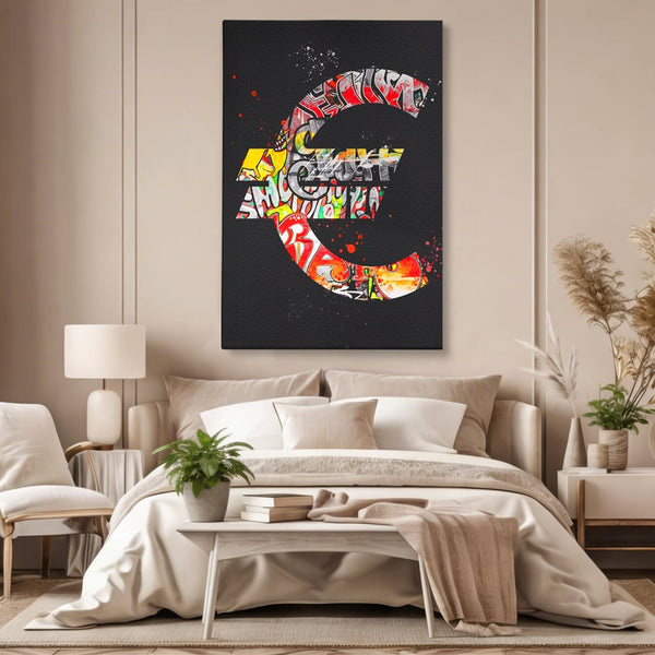 Tablou Canvas Premium LuxCanva® A1206, The Euro Sign , Decorativ, Birou, Graffiti Euro, Bani, Living, Culori Vibrante