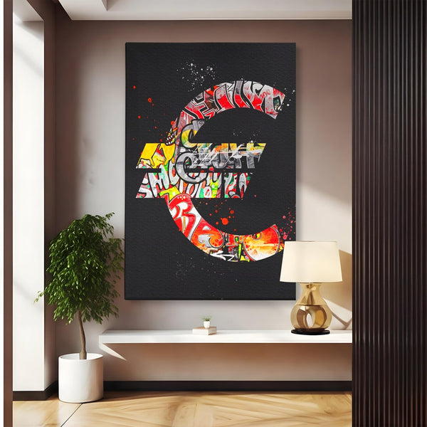 Tablou Canvas Premium LuxCanva® A1206, The Euro Sign , Decorativ, Birou, Graffiti Euro, Bani, Living, Culori Vibrante