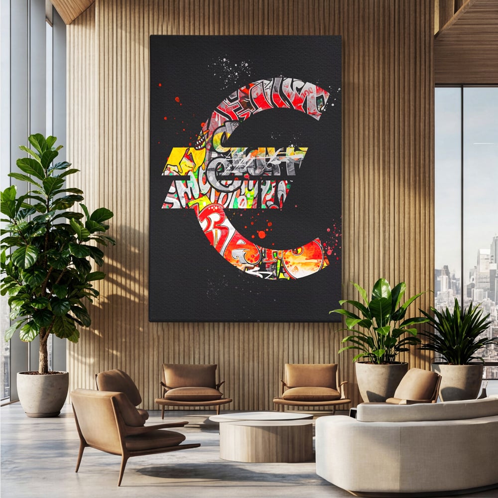 Tablou Canvas Premium LuxCanva® A1206, The Euro Sign , Decorativ, Birou, Graffiti Euro, Bani, Living, Culori Vibrante