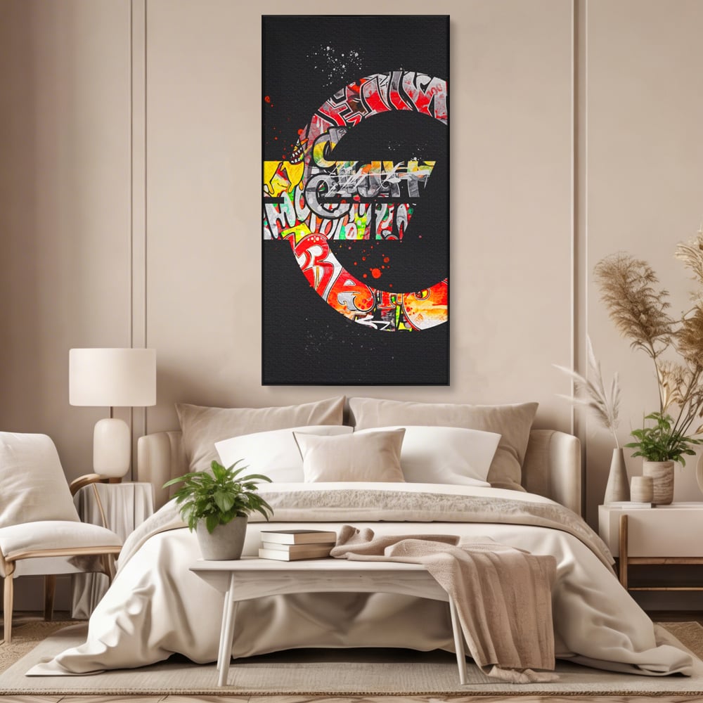 Tablou Canvas Premium LuxCanva® A1206, The Euro Sign , Decorativ, Birou, Graffiti Euro, Bani, Living, Culori Vibrante
